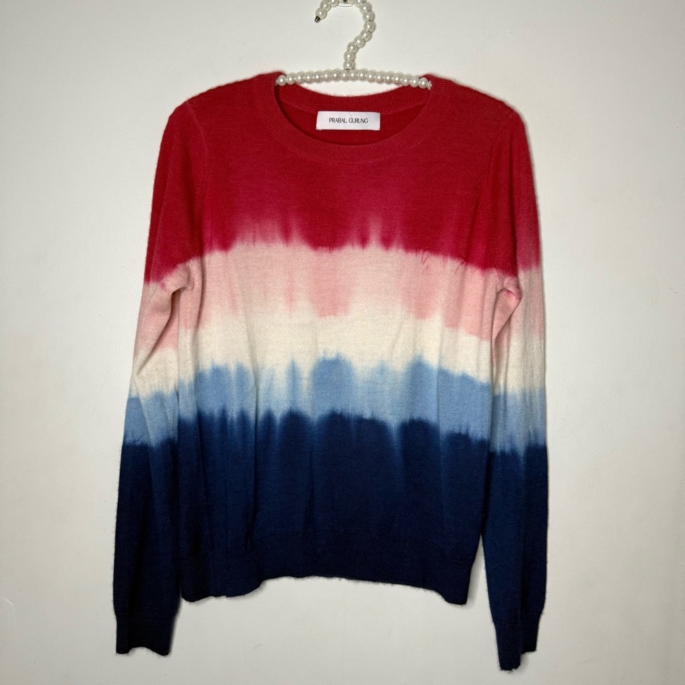 Prabal Gurung Red and Blue Ombre/Tie Dye Cashmere Sweater